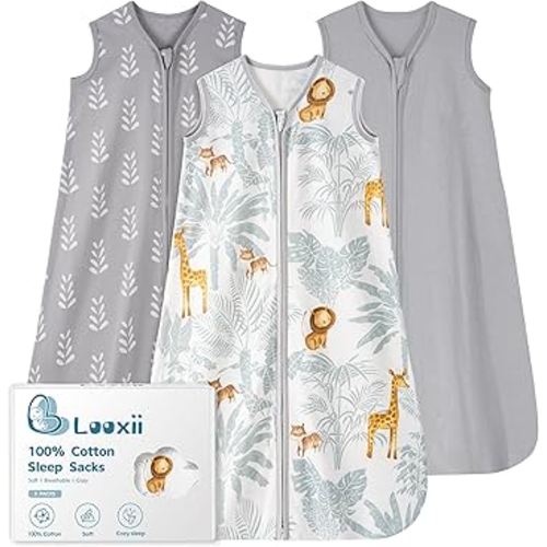 Looxii Baby Sleep Sack 0.5 TOG, 100% Cotton 3 Pack Wearable Blanket Baby Sleep Bag for Newborn Infant, 2-Way Zipper Lightweight Toddler Sleeping Sack 6-12 Months