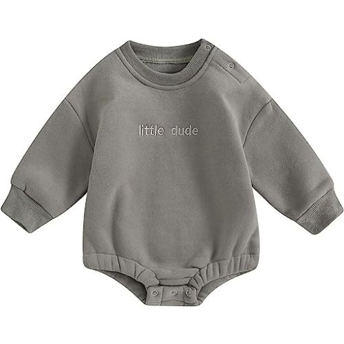 VISGOGO Newborn Infant Baby Boy Girls Oversized Romper Little Dude Sweater Onesie Coming Home Outfit Neutral Clothes