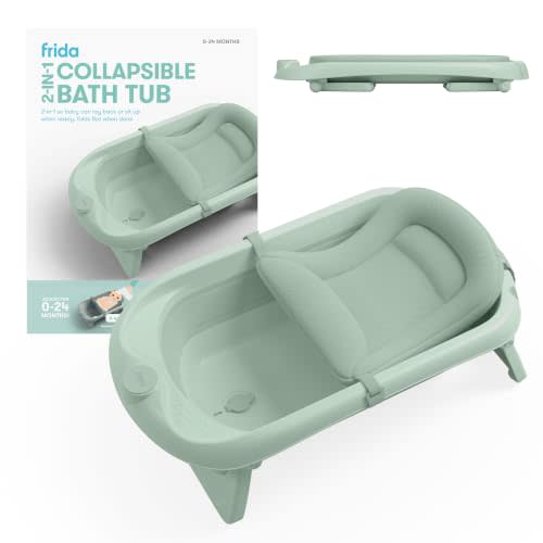 Frida 2-in-1 Collapsible Baby Bath Tub, Removable Support Sling, 0-24 Months