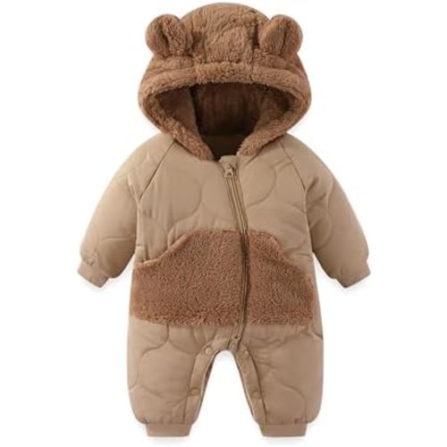 JiAmy Baby Snowsuit Newborn Winter Clothes Coat Romper Windproof Fleece Hat Zipper Baby Bear Outfit