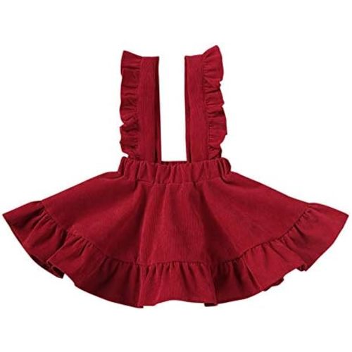 Karuedoo Baby Girls Velvet Suspender Skirt Infant Toddler Ruffled Casual Strap Sundress Summer Outfit Clothes