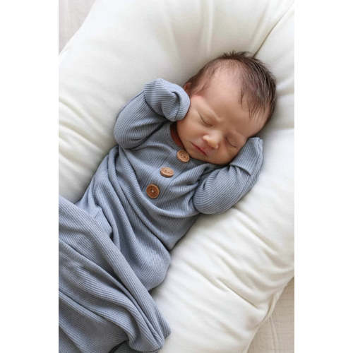 Dusty Denim Bamboo Waffle Newborn Baby Knot Gown & Hat Set