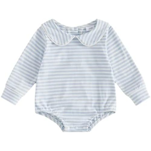 Newborn Baby Boy Girl Fall Outfit Long Sleeve Bubble Romper Peter Pan Collar Striped Bodysuit One Piece Clothes