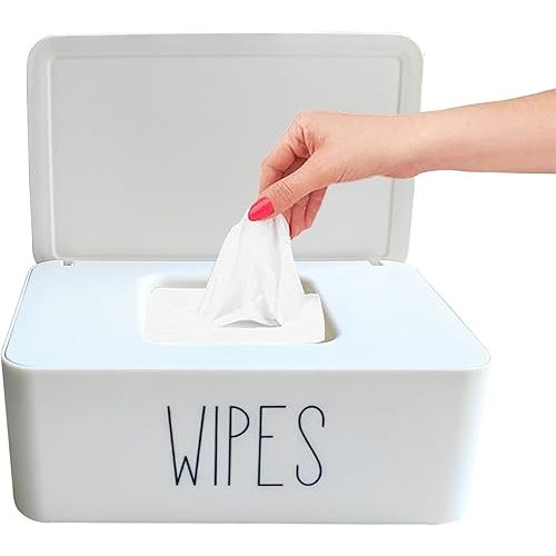 Moorfowl Baby Wipes Dispenser Bathroom Decor,7.28" L * 4.80" W * 2.75" H, Refillable Flushable Wipes Container Holder Baby Registry Essential