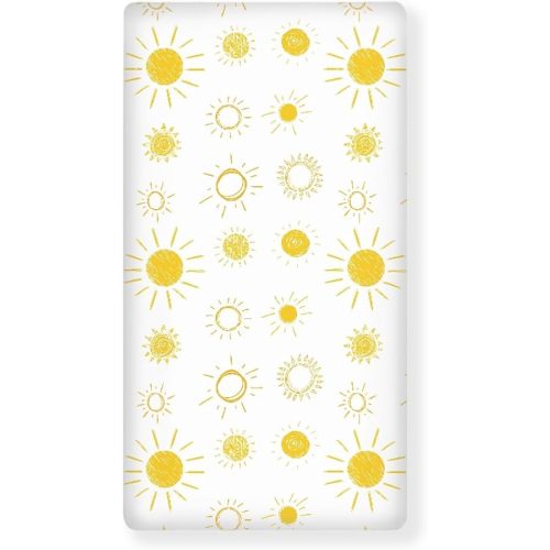 Yellow and White Sun Fitted Crib Sheet for Boys Girls Sunny Boho Bohemian Celestial Sky Baby Sheet for Standard Crib and Toddler Sunshine Nursery Bed Mattress Sheets 28"x52"
