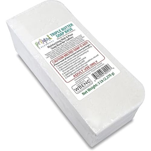 Primal Elements Triple Butter Soap Base (Mango, Shea, and Cocoa Butter) - Moisturizing Melt and Pour Glycerin Soap Base for Crafting and Soap Making, Easy to Cut - 5 Pound