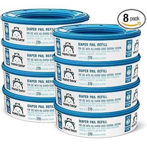 Amazon Brand - Mama Bear Diaper Pail Refills for Genie Pails, Unscented, 2160 Count (8 Packs of 270)