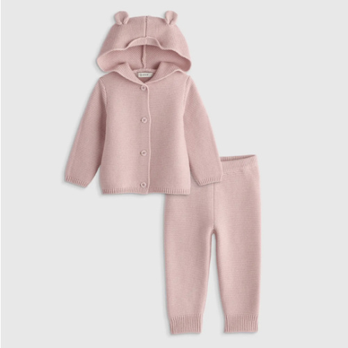 100% Organic Cotton Sweater Set in Silver Pink