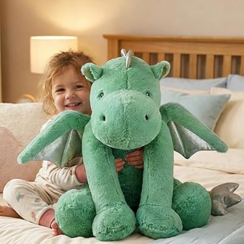 ARELUX Large Dragon Stuffed Animal Plush Toy - Cute Green Pterosaur Plushie, Giant Fuzzy Dinosaur Pillow for Cuddling, 50in Length (33in Sitting Height), Soft Plush Gift for Friends & Family
