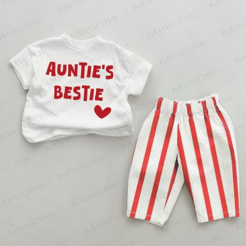AUNTIE'S BESTIE Baby Red Striped Pants 2-piece Set