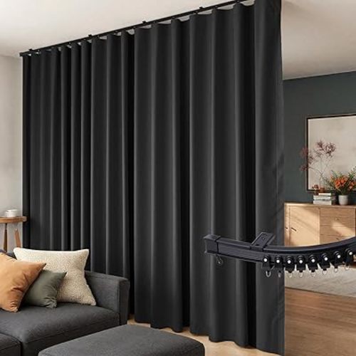 Room Divider Curtains Flexible Ceiling Tracks Set Curtain Track Ceiling Mount Blackout Curtain for Living Room Bedroom Ceiling Curtain Rod Privacy Dividers Panels W100 x H96 Black Drape & Black Rail