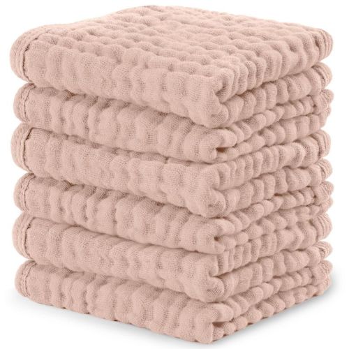 Baby Washcloths Muslin Cotton, Large 10”x10” by Comfy Cubs - Blush, Pack of 6