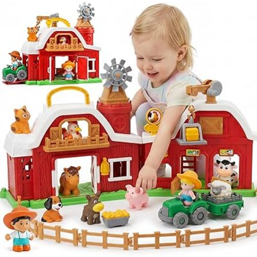 30-Piece Upgraded Farm Animal Big Barn Playset Gifts for Toddlers Christmas