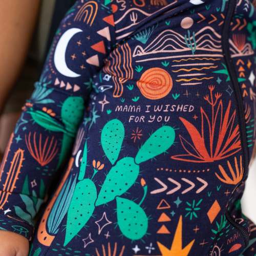 Bamboo Footie Zipper Baby Pajama - Desert Cactus Midnight Bamboo Onesie Sleeper - Mama I Wished for You Affirmation – Raising Mama