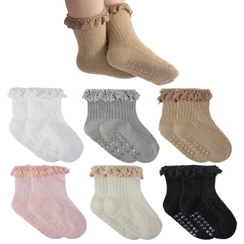Baby Girl Anti Slip Grip Socks Cute Frilly Ruffle Ankle Socks Soft Breathable Cotton Non Skid Newborn Infants