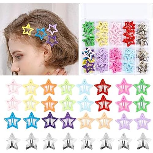 55pcs 1.22" Star Hair Clips Cute Hair Clips for Girls Colorful Metal Snap Hair Barrettes for Women Star Hair Accessories for Daily Party