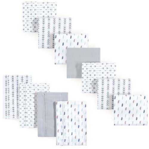 Luvable Friends Infant Boys Cotton Flannel Burp Cloths and Receiving Blankets, 11-Piece, Boys Feathers, One Size