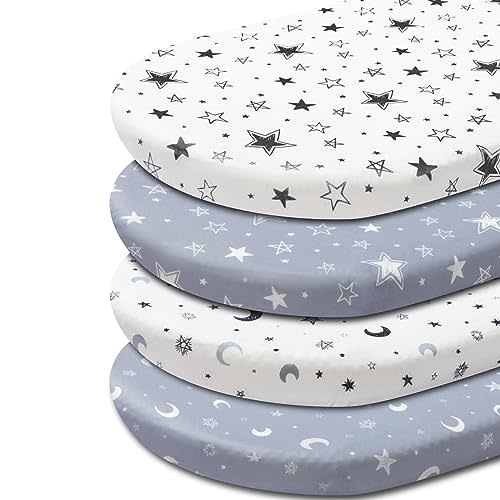 4 Pack Star and Moon Neutral Unisex Fitted Baby Sheets Set for Baby Boys or Girls (Bassinet Sheets)