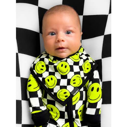 Bamboo Bandana Bib in Neon Electric Lime x Smileys