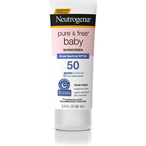 Neutrogena Pure & Baby Mineral Sunscreen Lotion with Broad Spectrum SPF 50 & Zinc Oxide, Water-Resistant, Hypoallergenic & Tear-Free Baby Sunscreen, 3 fl. oz (Pack of 2)