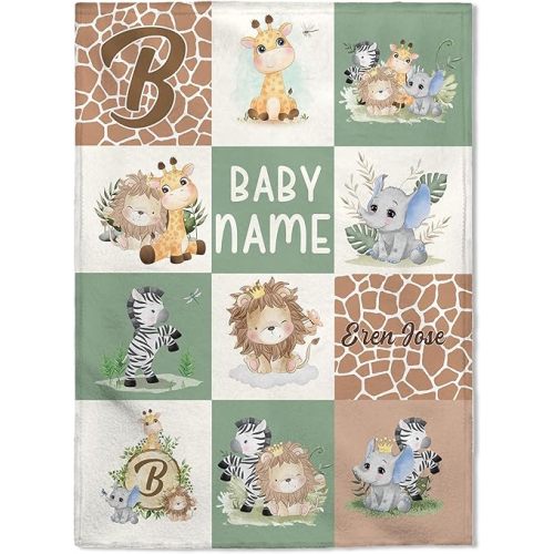 Personalized Baby Blankets, Custom Baby Blanket - Baby Blanket with Name for Boys, Best Gift for Child, Newborn Elephants Flush Fleece