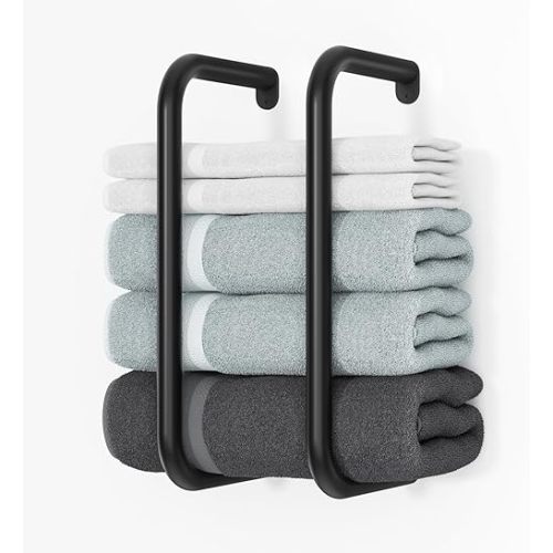 Towel Rack for Rolled Towels: Towel Holder Wall Mounted - Matted Stainless Steel Design for Bathroom - Black 13.2 Inch