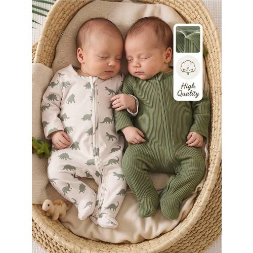 SHEIN Vintaside Kids 2 Pieces Newborn Baby Boys Casual Knit Pajamas Featuring A Cute Cartoon Dinosaur Pattern | SHEIN USA