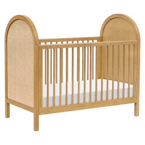 Babyletto Bondi Cane 3-in-1 Convertible Baby Crib - GREENGUARD Gold Certified Convertible Crib to Toddler Bed & Daybed - Wooden Baby Bed with 4 Adjustable Heights - Made of 100% Solid Wood - Honey