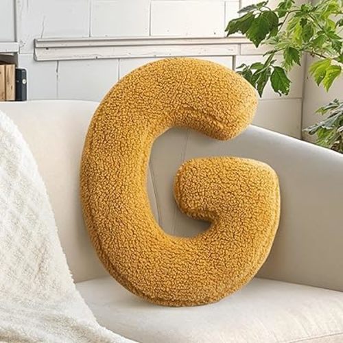 Yellow Alphabet G Pillow Decorative Sofa Couch Throw Pillow Novelty Nursey Playroom Decor Toddler Gifts (G, 14.9" Lx11.8 W)