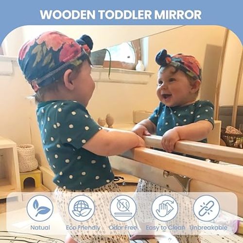 XIHAToy Coordination Mirror Montessori Wooden Toddler Mirror Safety Shatterproof Mirror Acrylic Non-Glass Early Learning to Walk Mirror Dual-Use
