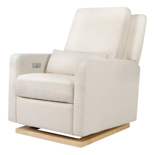 Babyletto Sigi Power Recliner - Swivel Nursery Glider w/USB Port - Electric Recliner Chairs for Adults - GREENGUARD Gold Certified Reclining Rocking Chair for Living Room - Ivory Boucle W/Wood Base