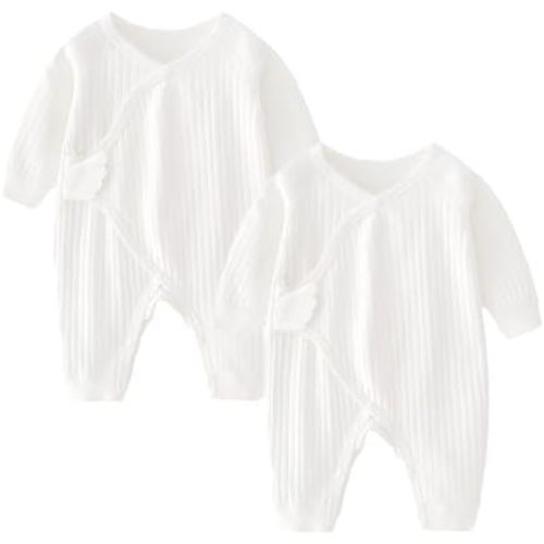 Newborn Romper Coming Home Outfit Unisex Cotton Solid 2 Pack Button Jumpsuits for Infant Baby Boys Girls