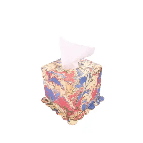 Hand-Marbled Scallop Tissue Box Cover in Multicolor | Over The Moon