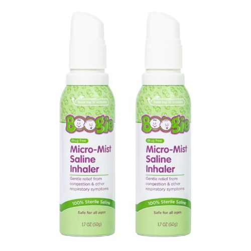 Boogie Micro-Mist Saline Inhaler Refill, Baby Nose Congestion Relief, Nasal Spray for Kids, Pediatrician Recommended, HSA/FSA Eligible, Unscented, 1.7 oz (Pack of 2)
