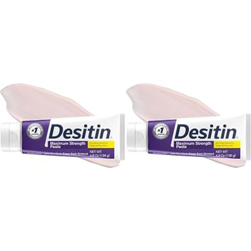 Desitin Maximum Strength Baby Diaper Rash Cream, 40% Zinc Oxide for Treatment, Relief & Prevention, Hypoallergenic, Phthalate- & Paraben-Free Paste, Protects Skin for 12 Hours, 4.8 oz (Pack of 2)