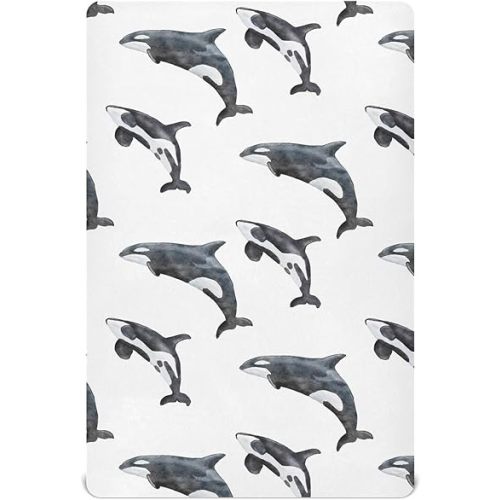 Crib Sheets for Boys Orca Killer Whale Toddler Baby Girl Sheets for Crib,Neutral Mini Crib Nursery Mattress Sheets Fitted,Crib Mattress 52 * 28 * 9In