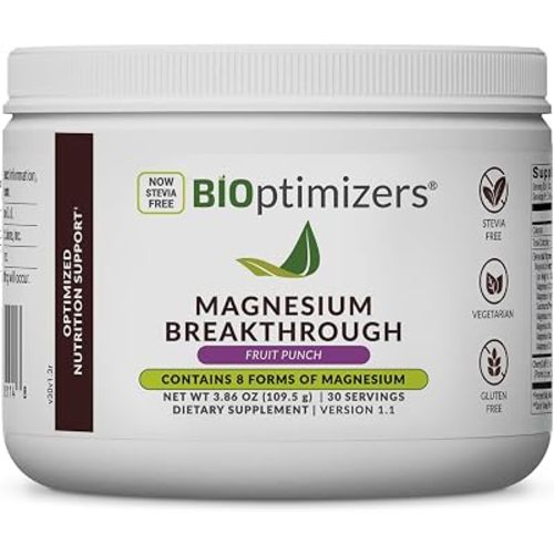 BIOptimizers Magnesium Drink, 8 Forms of Magnesium Fruit Punch, 30 Servings
