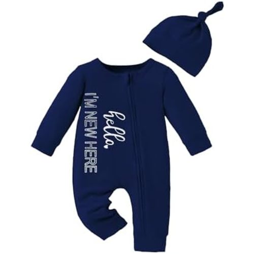 Newborn Boy Clothes Letter Print One Piece Romper Baby Coming Home Outfits with Hat 3pcs Baby Boy Clothes