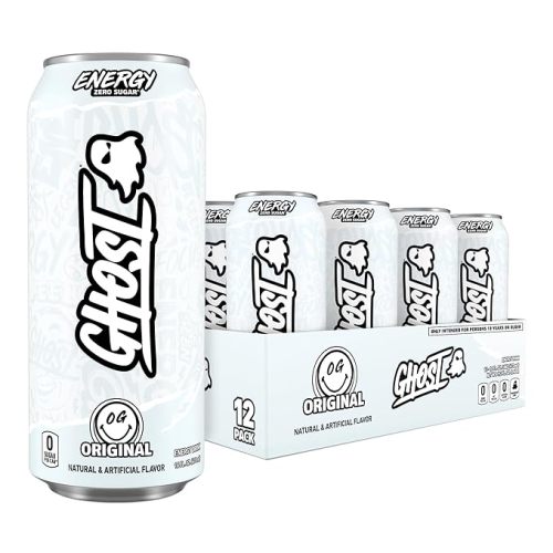 GHOST Energy Drink - 12-Pack, Original, 16oz - Energy & Focus & No Artificial Colors - 200mg of Natural Caffeine, L-Carnitine & Taurine - Gluten-Free & Vegan