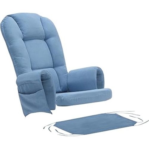 BECHAEO 5PCS Suede Glider Rocker Replacement Cushions with Ottoman Cover Thicken Soft Rocking Chair Cushion Set for Indoor Nursery Glider Rocking Chair, Blue
