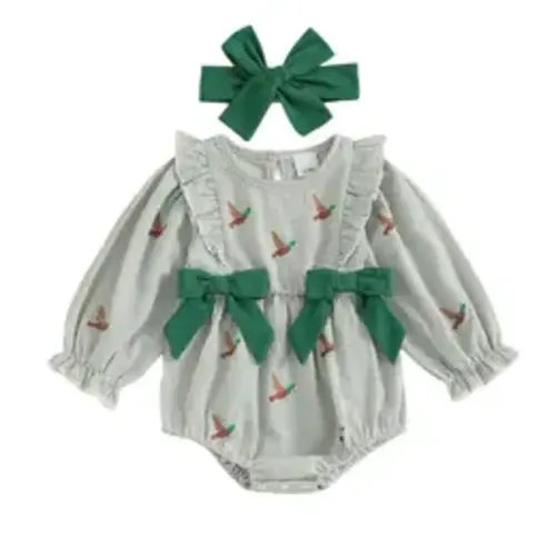 Babamoon Newborn Baby Girls Duck Fall Clothes Striped Mallard Duck Embroidery Ruffled Long Sleeve Bow Bubble Romper Onesie Bodysuit, Newborn Outfits, Infant Bodysuit - TikTok Shop
