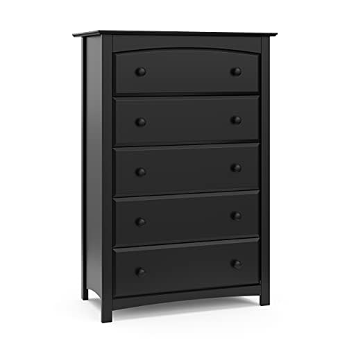 Storkcraft Kenton 5 Drawer Dresser (Black) – GREENGUARD Gold Certified, Dresser for Kids Bedroom, Includes Safety-Focused Interlocking Drawer System