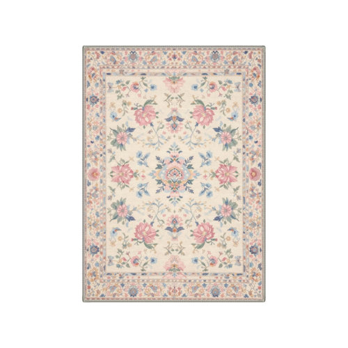 August Grove® Pastel Floral Area Rug 5' x 7' for Nursery, Pink Blue Beige | Wayfair