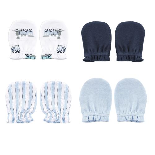 Luvable Friends Baby Boy Cotton Scratch Mittens 4pk, Train, One Size - Train