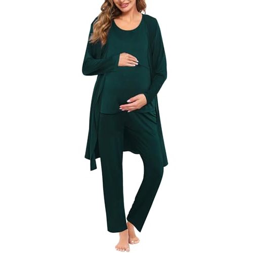 SWOMOG Maternity Nursing Robe Set 3 PCS Women Postpartum Pajamas Breastfeeding Labor Delivery Hospital Pregnancy Pjs