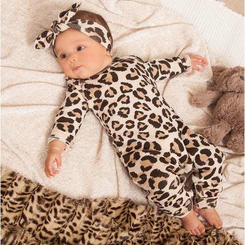 Baby Girl Leopard Romper: 100% Cotton Animal Print Outfit