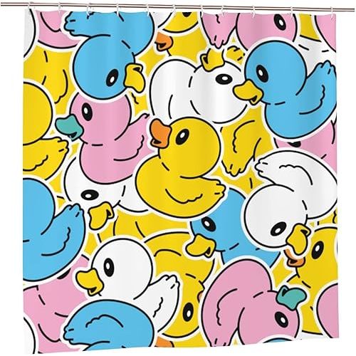 Fiokroo Colorful Rubber Ducks Shower Curtain 72x72in Waterproof Polyester Fabric Cute Ducky Bath Curtain with 12 Hooks, Shower Curtains Sets for Home Bathroom Decor