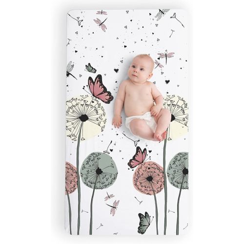 JumpOff Jo - Fitted Crib Sheet, Super Soft Breathable 100% Cotton Baby Crib Sheet for Standard Crib Mattresses and Toddler Beds, 28 in. x 52 in. - Dandelion Dreams