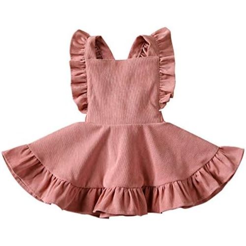 Karuedoo Baby Girls Velvet Suspender Skirt Infant Toddler Ruffled Casual Strap Sundress Summer Outfit Clothes