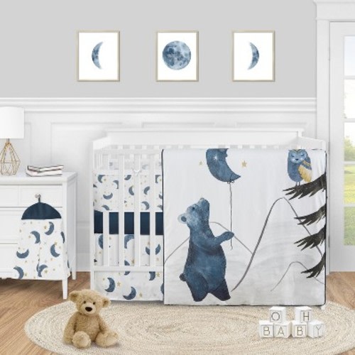 Sweet Jojo Designs 6p Boy, Girl, Unisex/Gender Neutral Crib Bedding + BreathableBaby Breathable Mesh Liner Baby Nursery Moon Bear Blue Gold and White